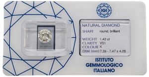 Diamante taglio Brillante ct 1.42 colore K purezza Vs1