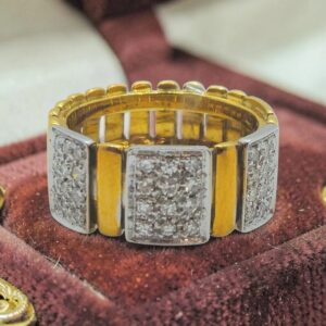 Anello fascione oro giallo 750 con pave di 36 diamanti taglio huit huit ct 0,65
